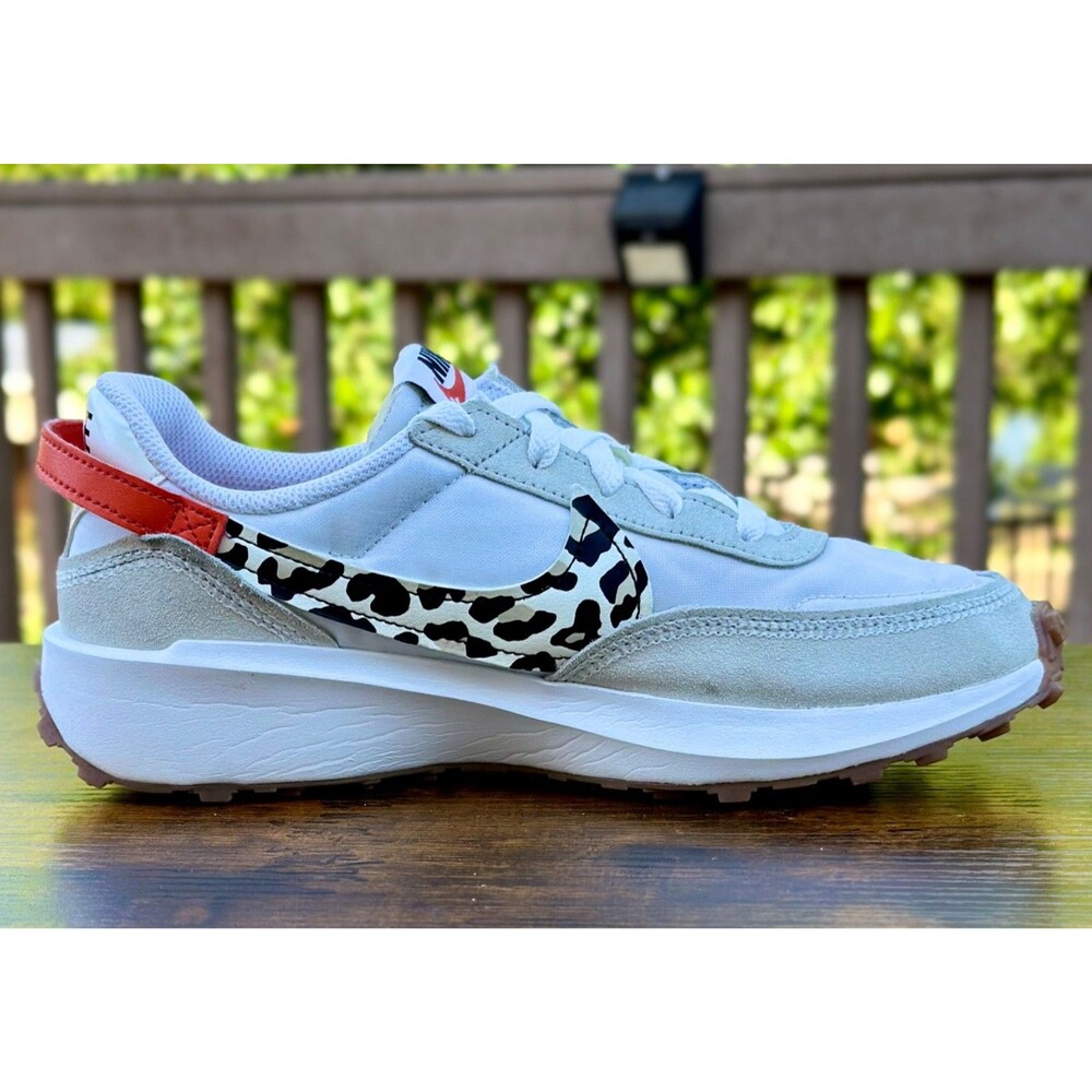 Nike Waffle One DZ5201-100 Leopard Print Swoosh White Orange Women’s 7 Shoes - Picture 2 of 16
